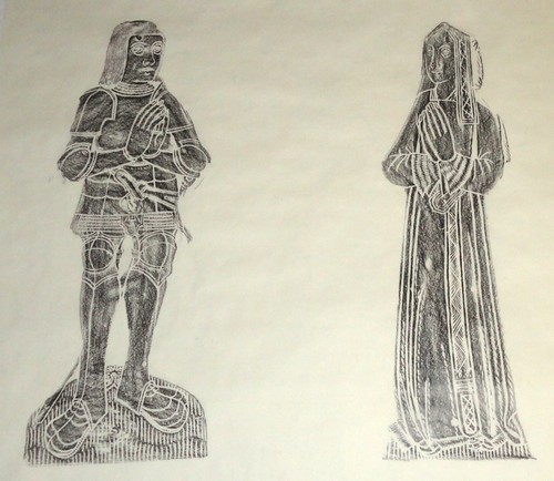 Vintage Monumental Brass Grave Rubbing 16th Century English Couple Lady & Knight - Picture 1 of 16