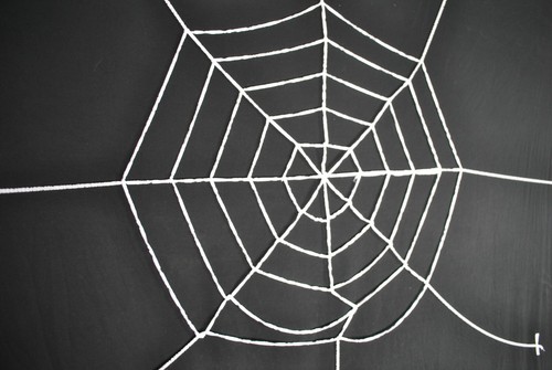 5' weißes Spinnennetz mit 2 schwarzen flauschigen Spinnen mit roten Augen Halloween Deko  - Bild 3 von 8