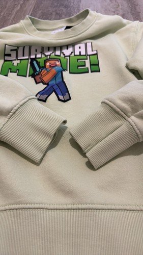 ZARA Kids Lime Green MINECRAFT SWEATSHIRT Survival Mode Size 9 - Picture 5 of 9