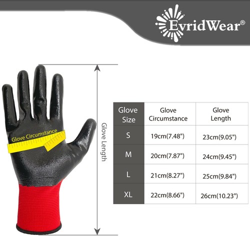 EvridWear 12 Pairs Lightweight Nitrile Coated Grip Work Gloves - Picture 11 of 26