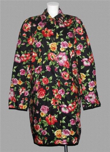 VTG? Jones New York Shabby Floral Reversible Solid Black Knee Length Coat Wm's M