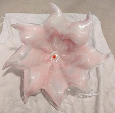 Vintage Murano Glass Pink White Swirl Art Glass Bowl Lavorazione Arte Italy