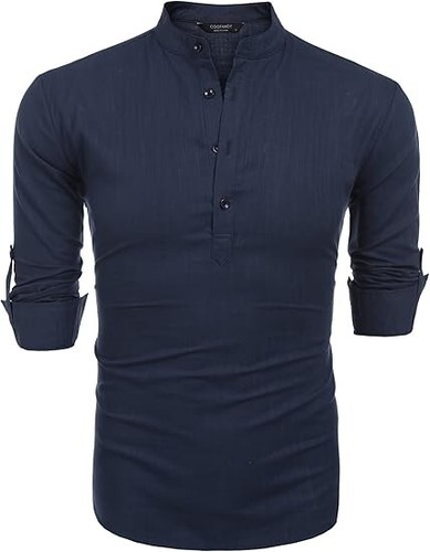 COOFANDY Men's Cotton Linen Henley T-Shirt Long Sleeve Hippie Casual Beach 4XL - Picture 3 of 7