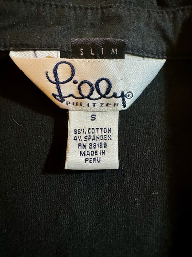 Vintage Lilly Pulitzer Size S Black Long Sleeve Polo Shirt Snap Buttons! - Picture 5 of 7
