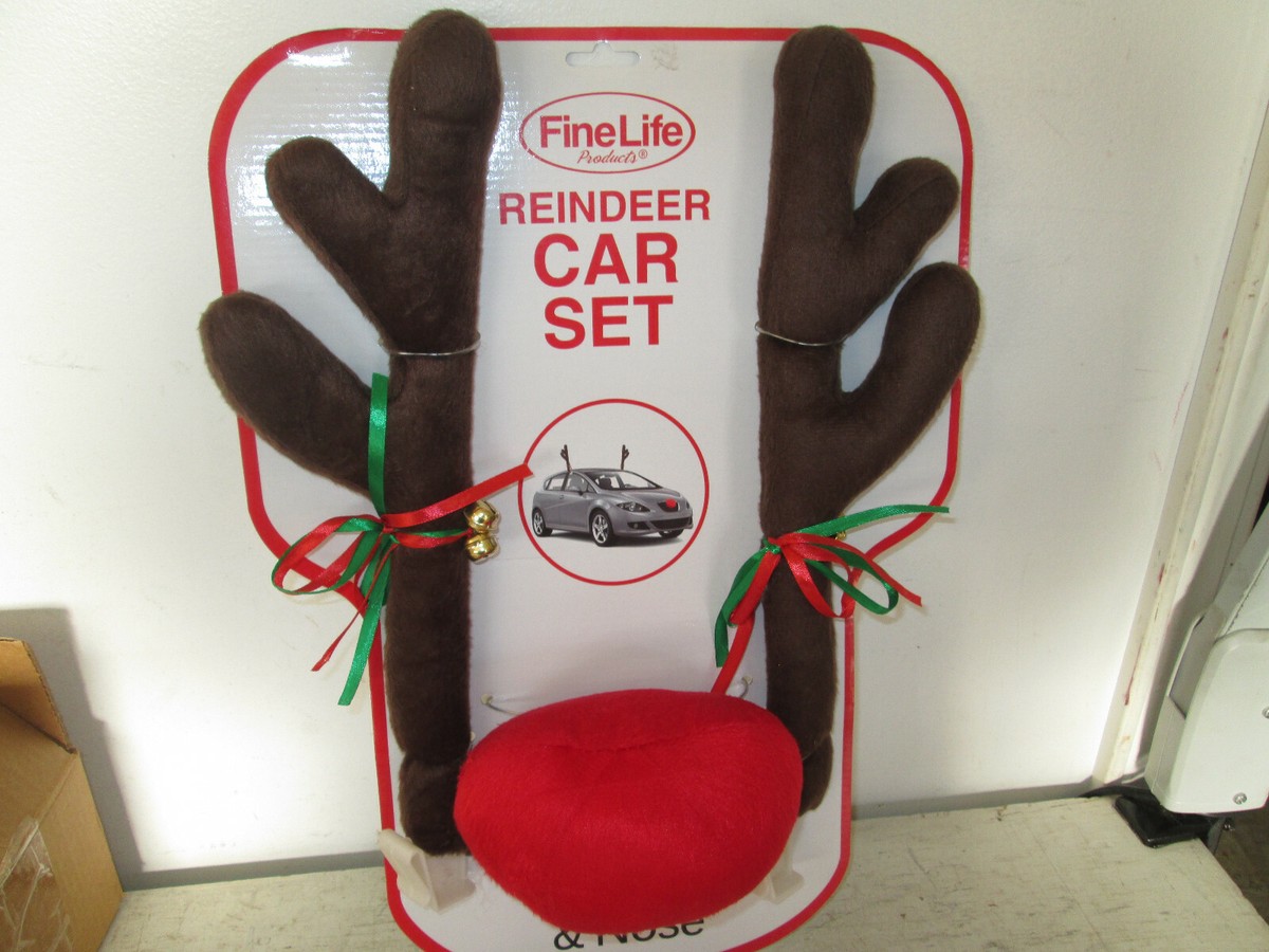 Reindeer Car Set, Antlers & Red Rudolph Nose Christmas Decoration