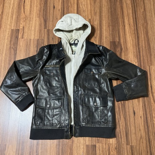 Men's American Rag Dirty Brown Artificial Leather Jacket Built in Hoodie Size L - Picture 3 of 22