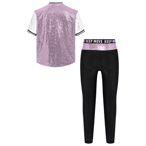 Kids Girls Jazz Hip Hop Dance Outfits Shiny Sequins Shirts with Pants Dancewear - Picture 41 of 87