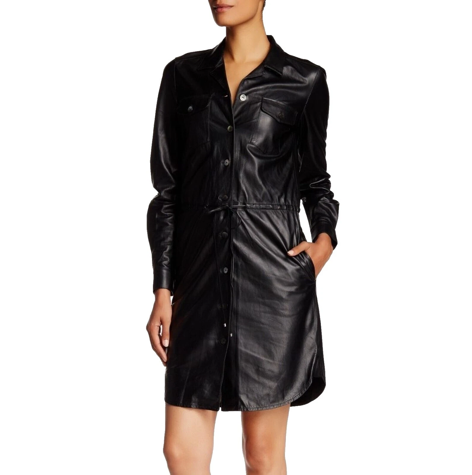 Leather Solid Shirt Dresses