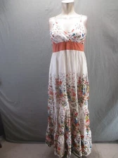 Magic Size M Womens Floral Ruched Back 100% Cotton Breathable Maxi Sundress 584