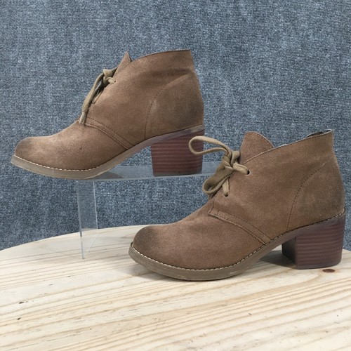 Sbicca Boots Womens 8.5 Ankle Bootie Beige Lace Up Comfort Casual Block Heels - Picture 2 of 17