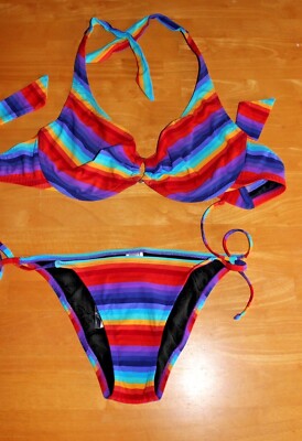 Gottex GTX Women's Two-Piece Bikini Multi Striped Size UK 10 UK