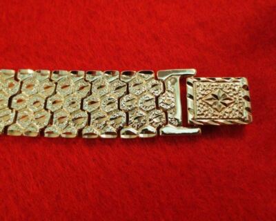 MENS 9 INCH 14KT EP Designer Illusion Nugget 3/4 INCH Breiter Bracelet Hip Hop