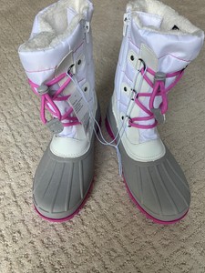 white lace up snow boots