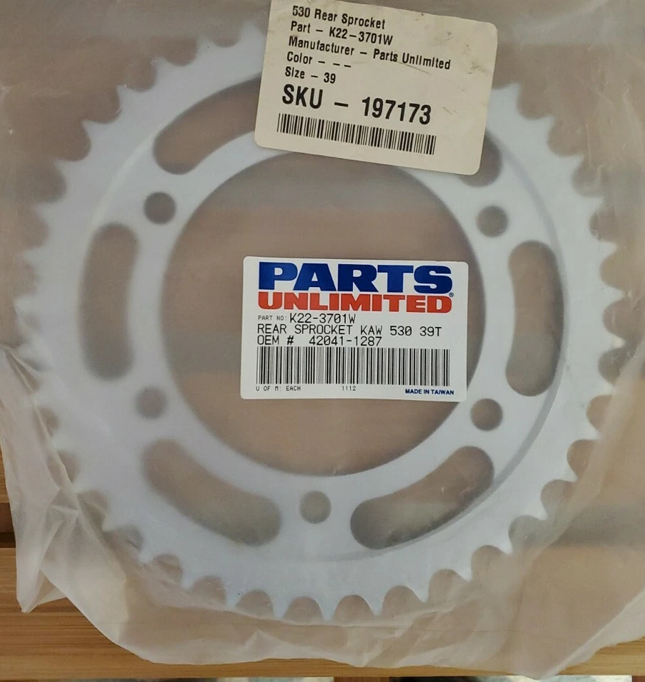 PARTS UNLIMITED REAR SPROCKET KAW 530 39T, K22-3701W, OEM # 42041-1287 KAWASAKI - Imagem 3 de 3