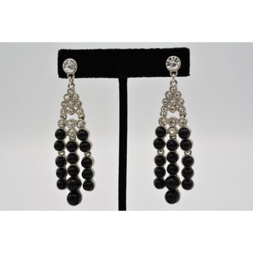 Statement Earrings Dangle Cabochon Crystal Chain Black Rhinestone Long BinAS - 第 1/12 張圖片