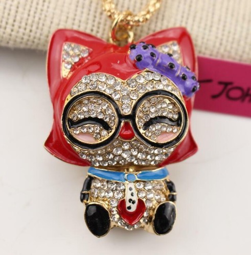Collana catena Betsey Johnson smalto placcato oro fortuna gatto-pendente - Foto 3 di 59