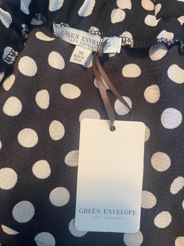 Green Envelope Faux Wrap Midi Skirt Sz XL Crepe B&W Polka Dots Career Office - Picture 6 of 7