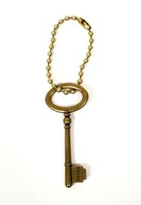 NEW FOSSIL AGED ANTIQUE BRASS GOLD TONE FOB,LARGE KEYRING BEADED CHAIN CHARM 