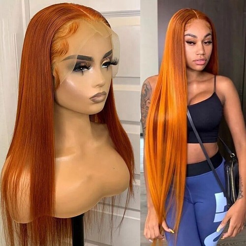 Orange Straight Lace Front Wigs Long Straight Wig Synthetic Lace Front Wig - Picture 5 of 11