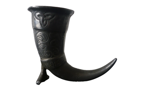 A Norwegian Vintage Miniature Polished Pewter 'HANDSTOPT' Drinking Horn - Picture 1 of 10