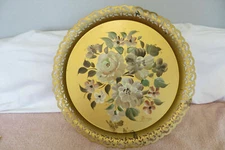 Beautiful Vintage Hand Painted Metal Serving Tray - Dogwood & Roses - Toleware