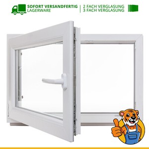 Kellerfenster 60 mm Profil Kunststoff BxH: 100 x 40 cm 3 fach Verglasung Fenster wei/ß 1000 x 400 mm DIN Rechts
