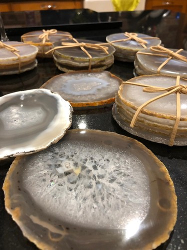 Grey Agate Microcrystalline Quartz Premium Coasters (set of 4) Gift - Picture 3 of 11