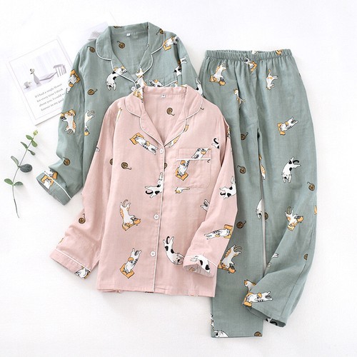 Chinese Japanese Womens Pjs 100% Gauze Cotton Pyjamas Pajamas Set Lounge Wear - Picture 2 of 51