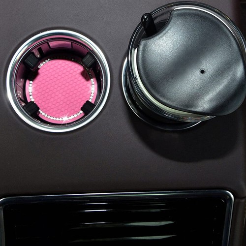 2X Pink Bling Cups Holder Insert Rhinestone Coaster For Car Interior Accessories - Picture 13 of 17
