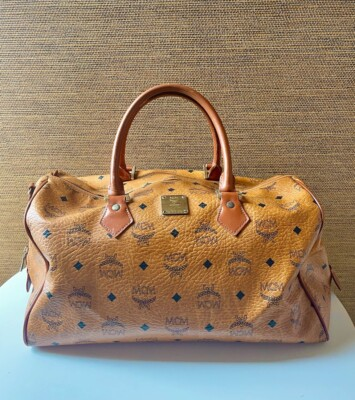 #ad MCM Vicetos Logogram Boston Bag PVC Leather Brown Auth X1135 $144.00