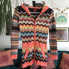 MISSONI Target sz L Girl's Multicolor Iconic Chevron Zip Front Hooded Sweater
