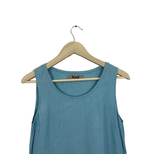 Flax Midi Dress Linen Blue Sleeveless Pockets No Size Small? Womens READ - Picture 4 of 10