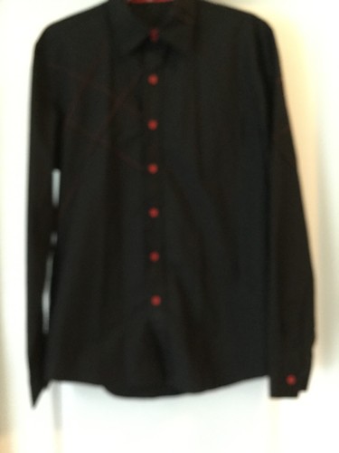 Men's JEANSIAN Black/ Red Long Sleeve Button-Down Shirt Size Large SLIM FIT - Picture 3 of 5