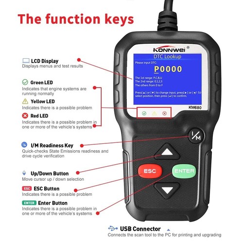 KONNWEI KW680 Car OBD2 EOBD Can Code Reader Engine Check Diagnostic Scanner Tool - Picture 2 of 10