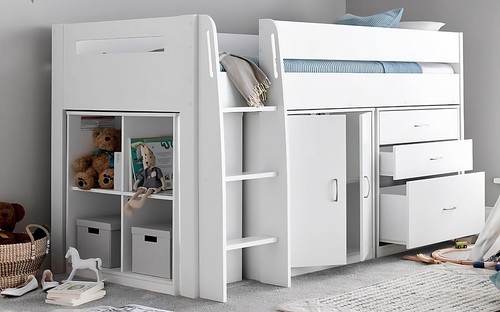 Mid Sleeper Bunk Bed Storage,Chest Drawers,Shelves,Cupboard,Blue,Grey,Pink,White - Picture 29 of 46