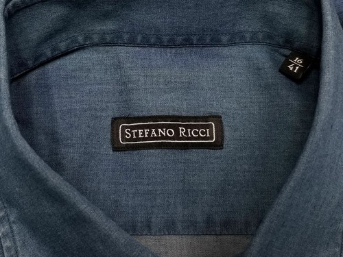 $751 Stefano Ricci 16 / 41 Men`s Blue Denim Long-Sleeve Button Sport Dress Shirt - Picture 2 of 4