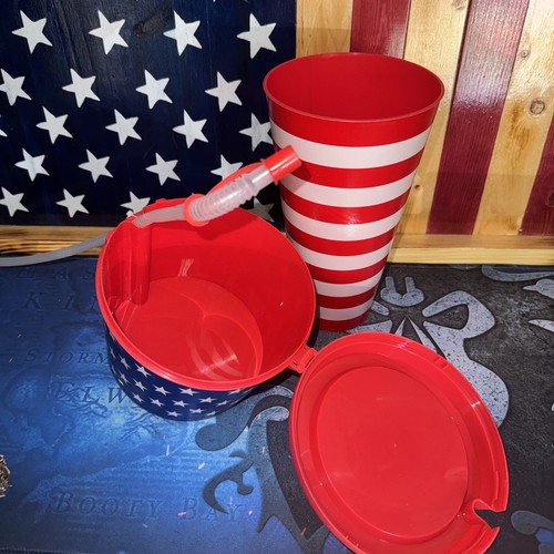 Patriotisch Rot Weiß Blau 2 in 1 Snack, Getränk, Strohhalm Becher Set - Bild 3 von 4