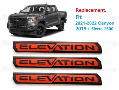 3PCS Gloss Black Red Door Rear Elevation Emblems Sierra 1500 2500HD3500HDCanyon