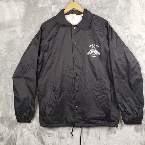 Sketchy Tank Good Times Bad Friend Black Jacket Lined Windbreaker Size Medium
