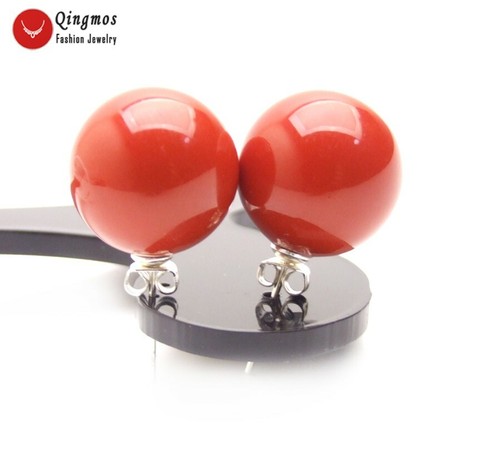 16mm Red Round Sea Shell Pearl Earring for Women Jewelry Silver Stud Earring - Picture 2 of 6