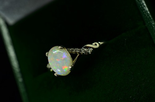 14K White Gold Infinity Design White Opal Engagement Ring with Diamonds Size 7 - Picture 21 of 21