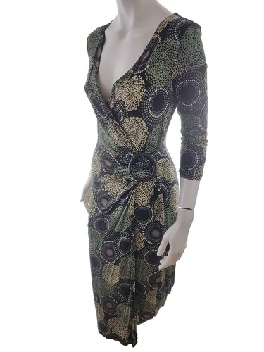 Planet  Size 34 Black Midi Wrap Dress Viscose 100% Sleeve 3/4 Geometric - Picture 2 of 5