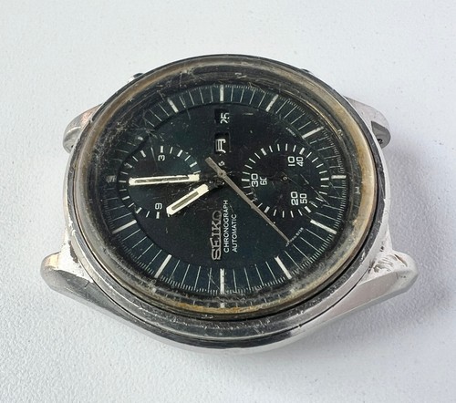SEIKO 6138-3002 Automatic Watch Chronographe Vintage Mens JUMBO Black To Parts - Picture 6 of 8