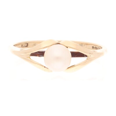 Vintage 9 Karat Gelbgold Perlen Solitär Ring (Größe O) 5 mm Durchmesser