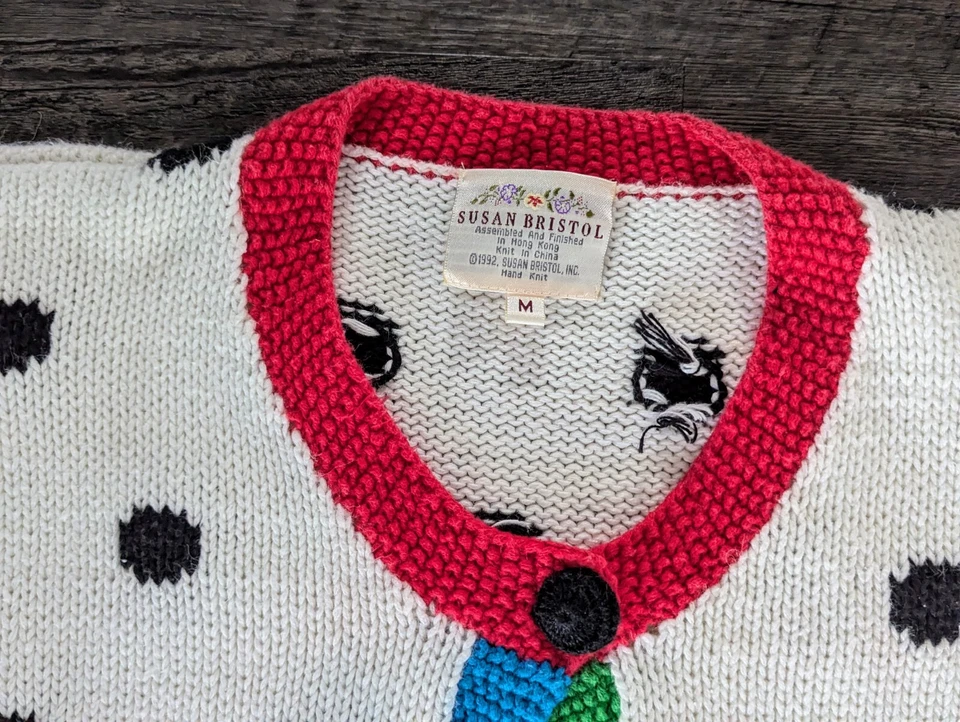 Susan Bristol Sweater Funky White Polka Dot Short Sleeve Vintage Sweater Size M - Image 3 of 4