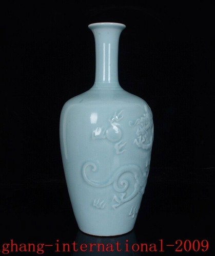 Tarro jarrón botella Zun patrón dragón pastel relievo porcelana dinastía Qing de 12" - Imagen 6 de 9