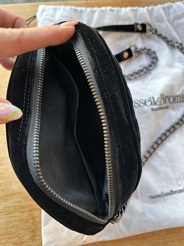 Russel and Bromley black velvet quilt chain shoulder bag w. Dust bag - Picture 9 of 10