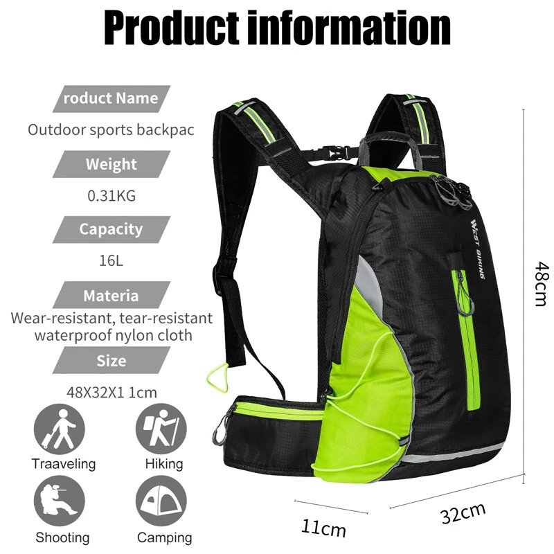 WEST BIKING Wasserdicht Radfahren Wandern Outdoor Sports Backpack Rucksack 16L - Bild 4 von 4
