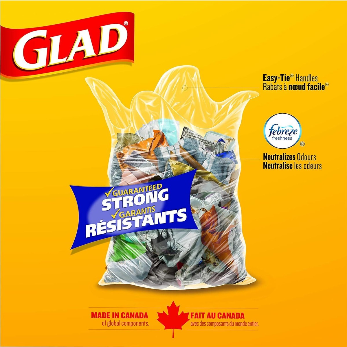 Glad Clear garbage Bags Tall 45 litres febreze fresh clean