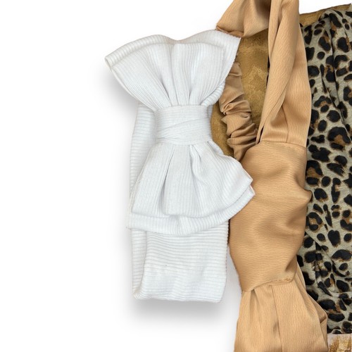 Set Of 4 Headbands Beige Multicolored Satin Bow Neutral Leopard Womens - Picture 6 of 7